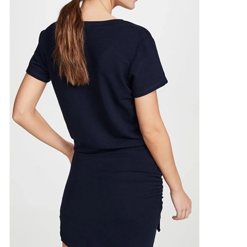 New MONROW NWT Supersoft Short Sleeve V-neck Dress w/Tie Inca Blue Women’s Large - Picture 2 of 13